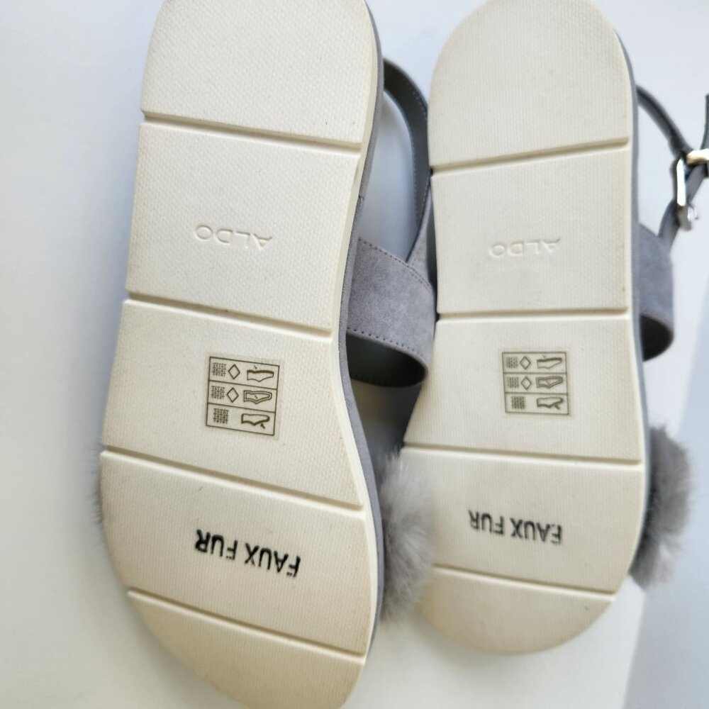 Aldo Gray Faux Fur Platform Sandals Suede Summer Casual Party Glam Pretty Cute - Picture 7 of 10